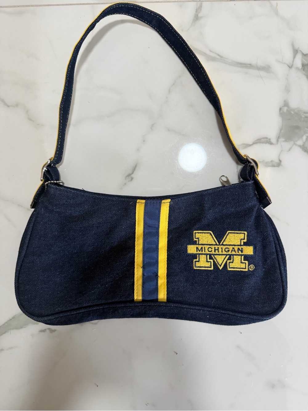 University of Michigan Navy Shoulder Bag with Maize Stripe